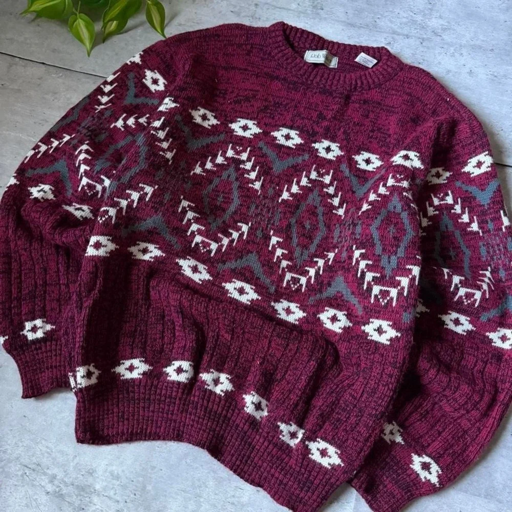 Vintage Bob Winter Acrylic Sweater with white and gray geometric pattern